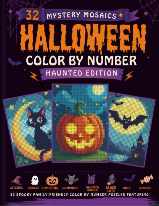 32 Halloween Mystery Mosaics mystery mosaic coloring book cover