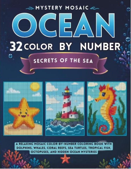 Mystery Mosaic Ocean mystery mosaic coloring book cover