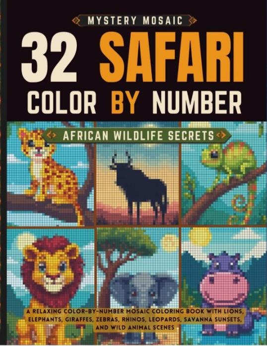 Mystery Mosaic Safari mystery mosaic coloring book cover